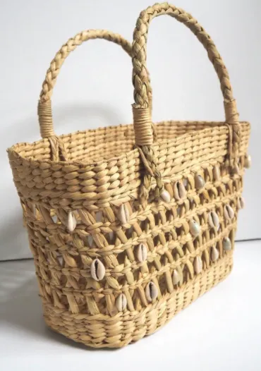 Salt   Umber Sally Seashell Handwoven Straw Tote