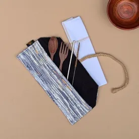 Silver Shimmery Blue Upcycled Handwoven Cutlery Kit (CK1224-015) PS_W