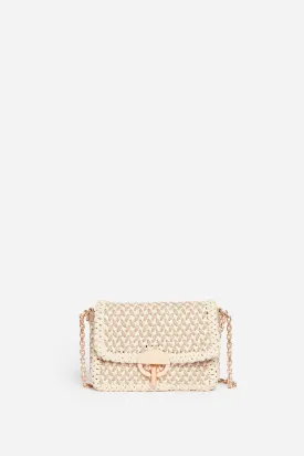 Small Braided Leather Moon Bag Beige/ Ivory