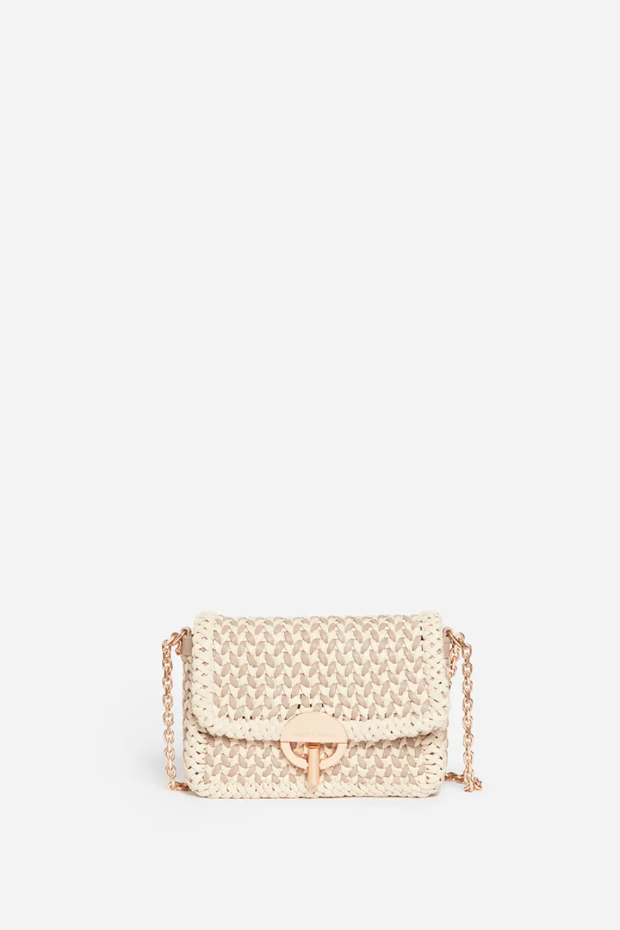 Small Braided Leather Moon Bag Beige/ Ivory