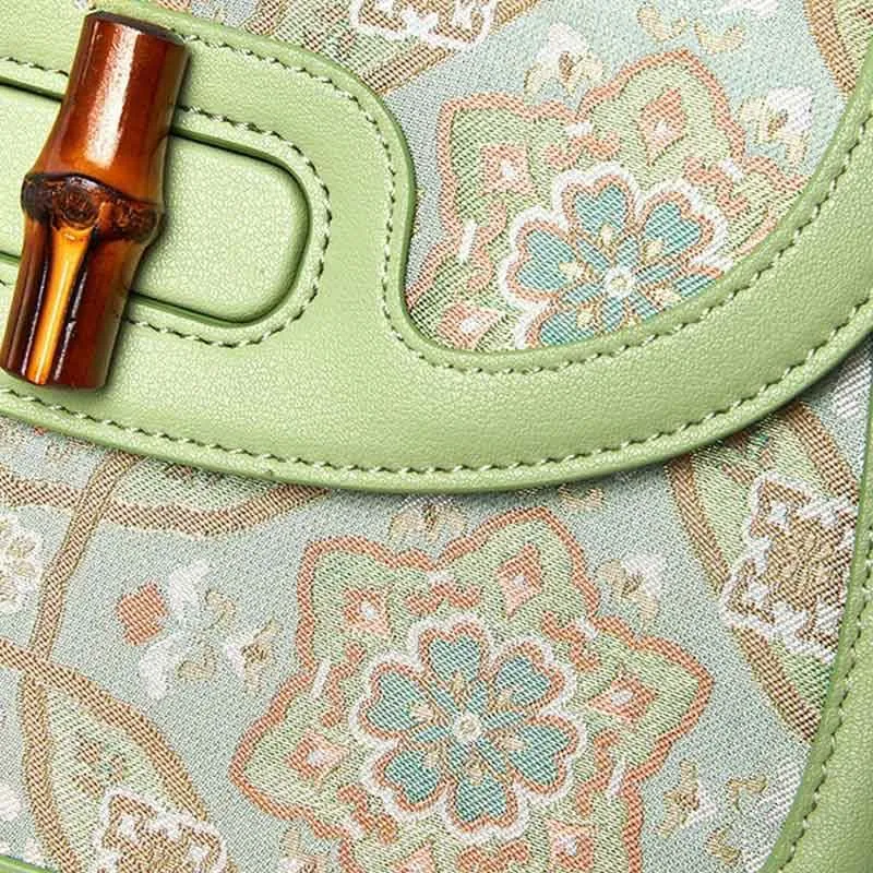 Song Brocade Mulberry Silk Bamboo Handle Handbag