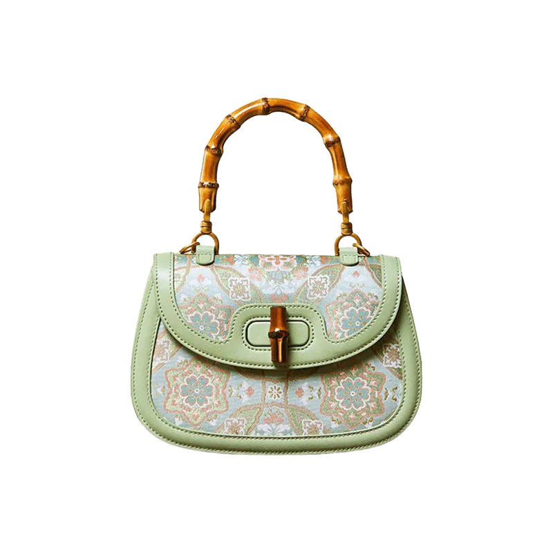 Song Brocade Mulberry Silk Bamboo Handle Handbag