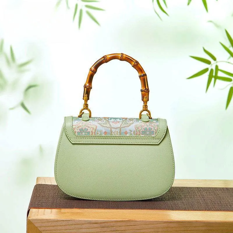 Song Brocade Mulberry Silk Bamboo Handle Handbag