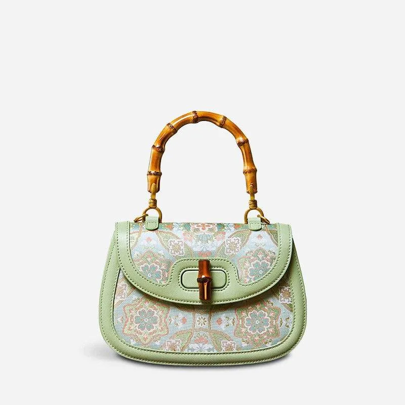Song Brocade Mulberry Silk Bamboo Handle Handbag