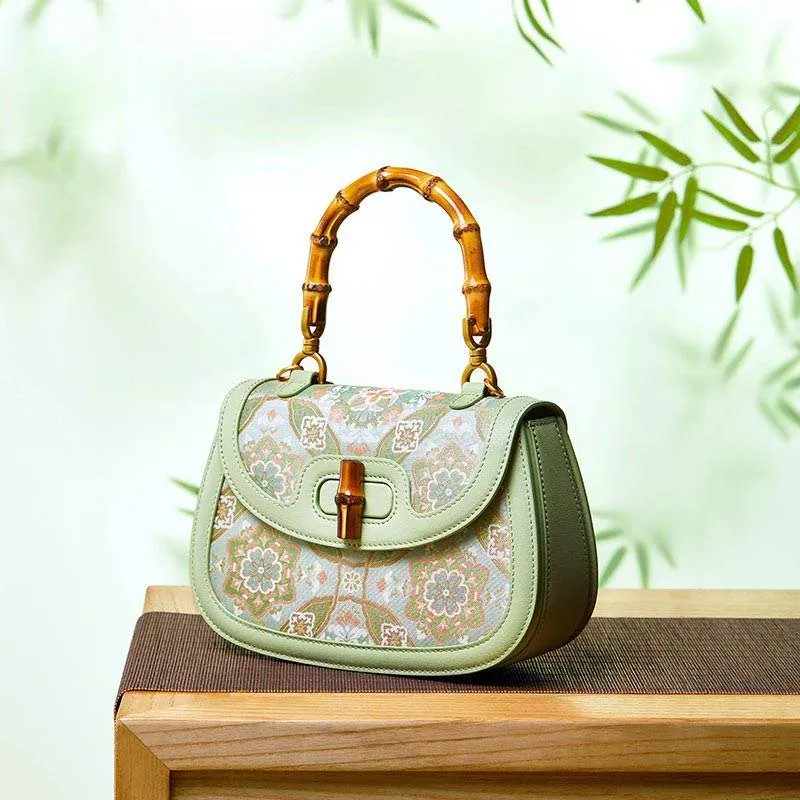 Song Brocade Mulberry Silk Bamboo Handle Handbag