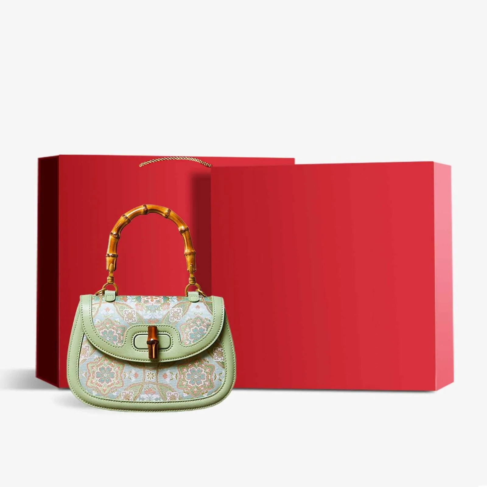 Song Brocade Mulberry Silk Bamboo Handle Handbag