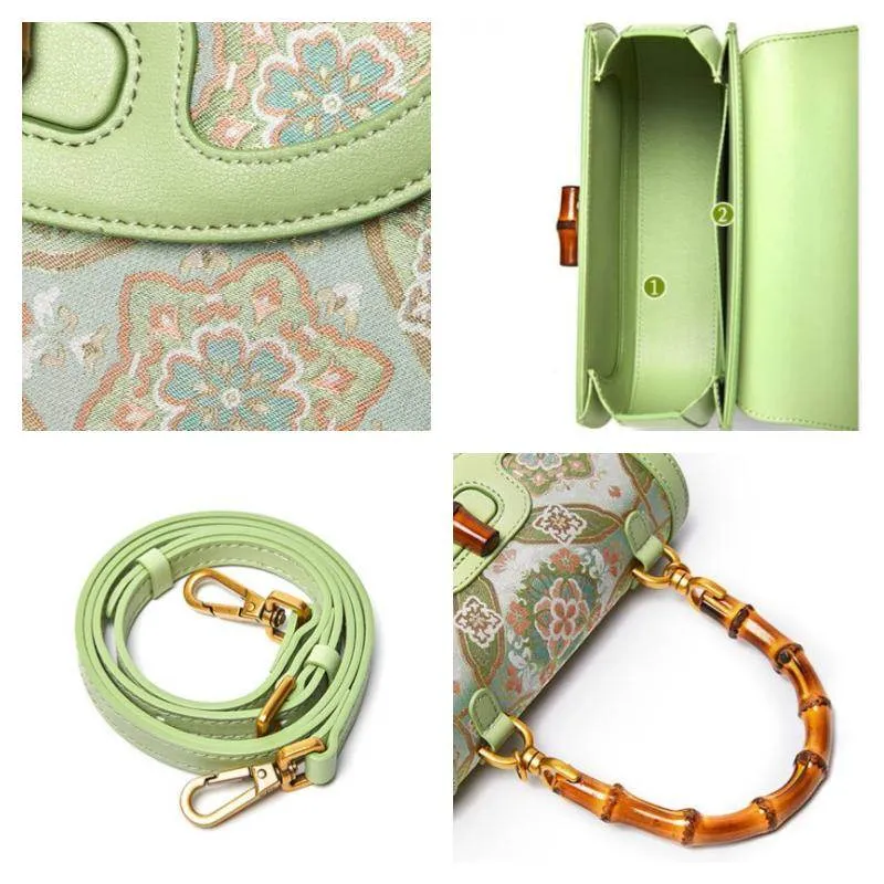 Song Brocade Mulberry Silk Bamboo Handle Handbag
