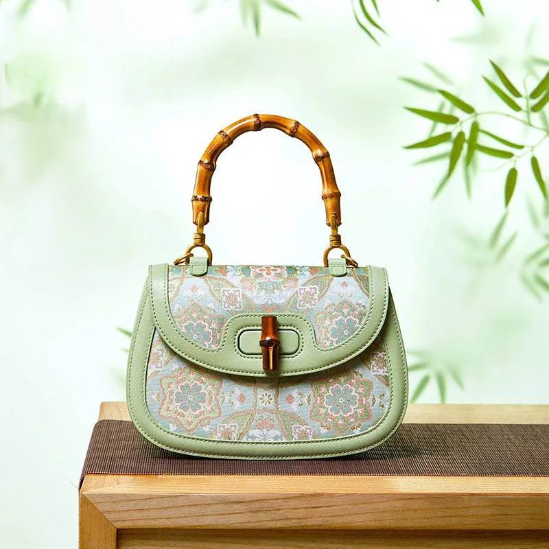 Song Brocade Mulberry Silk Bamboo Handle Handbag