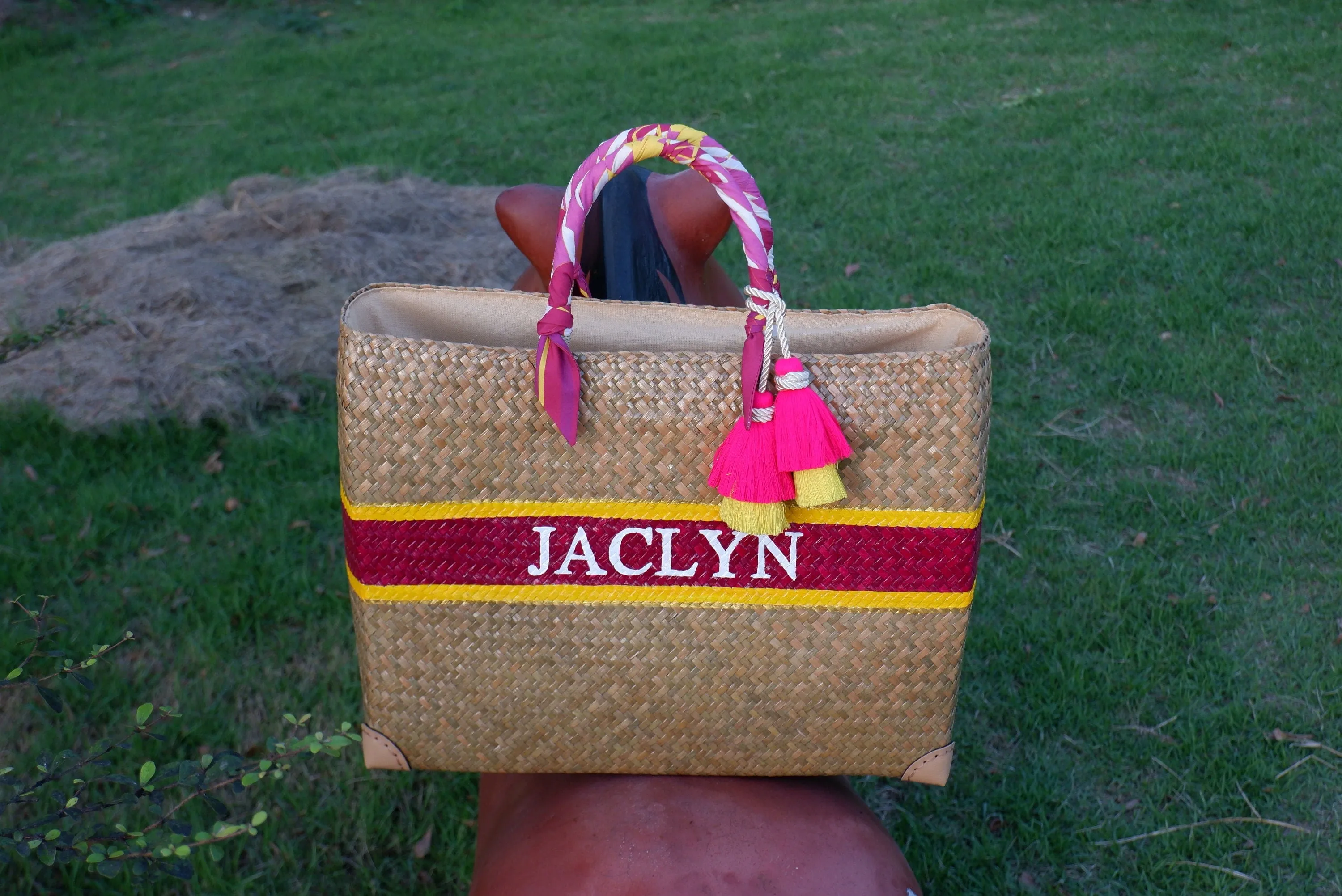 straw beach tote Team bride gift bags Personalized beach bag