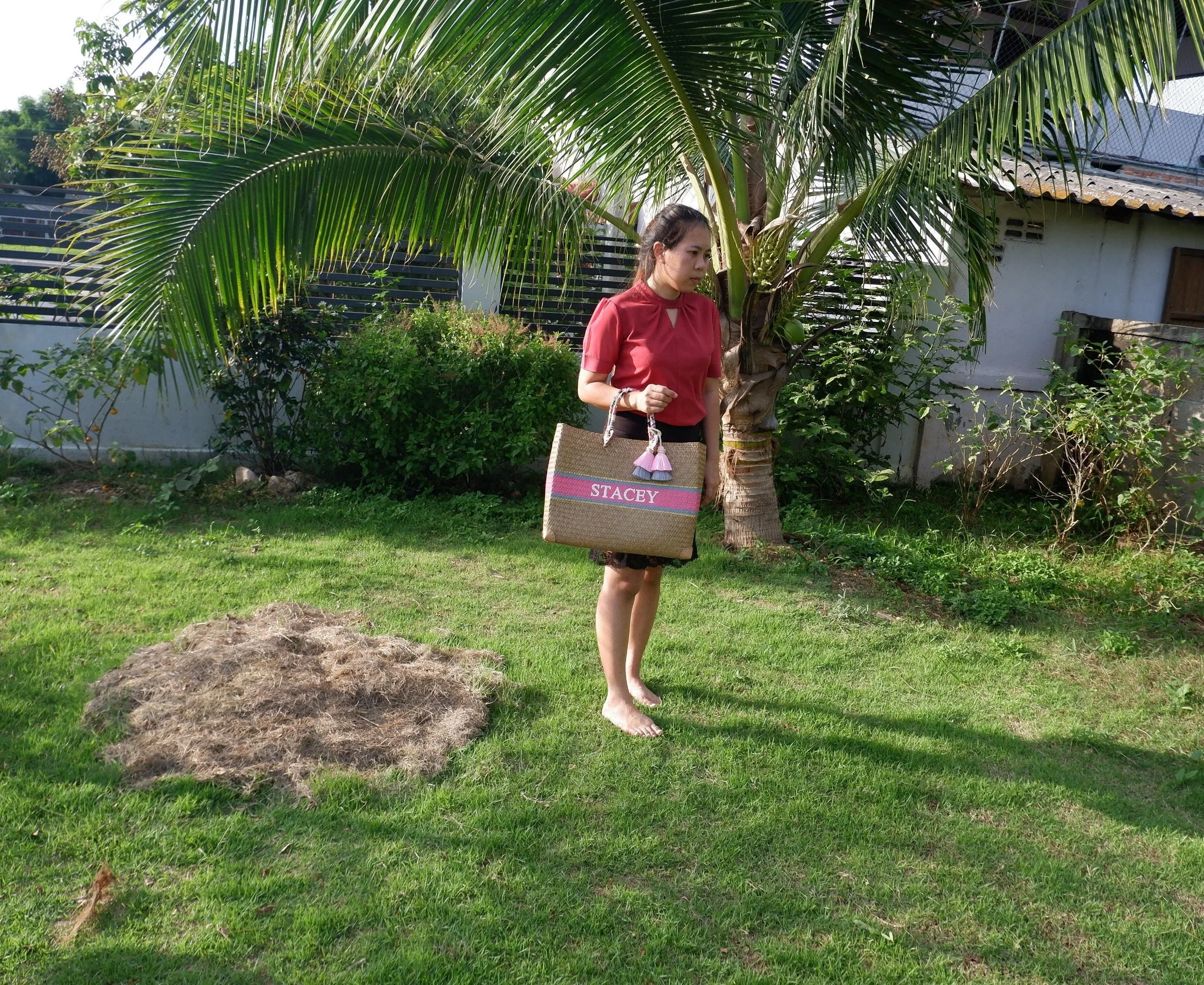 straw beach tote Team bride gift bags Personalized beach bag