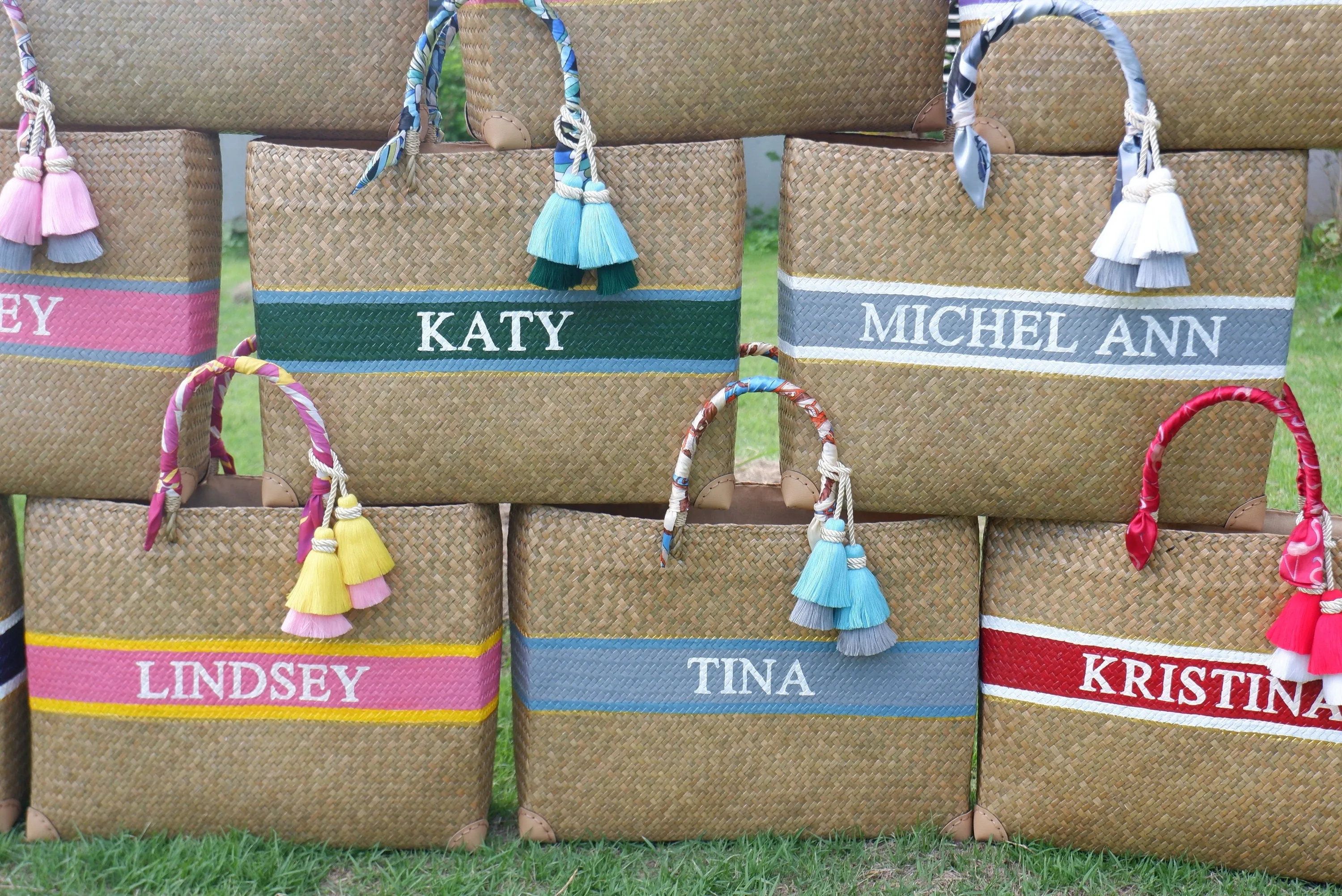 straw beach tote Team bride gift bags Personalized beach bag