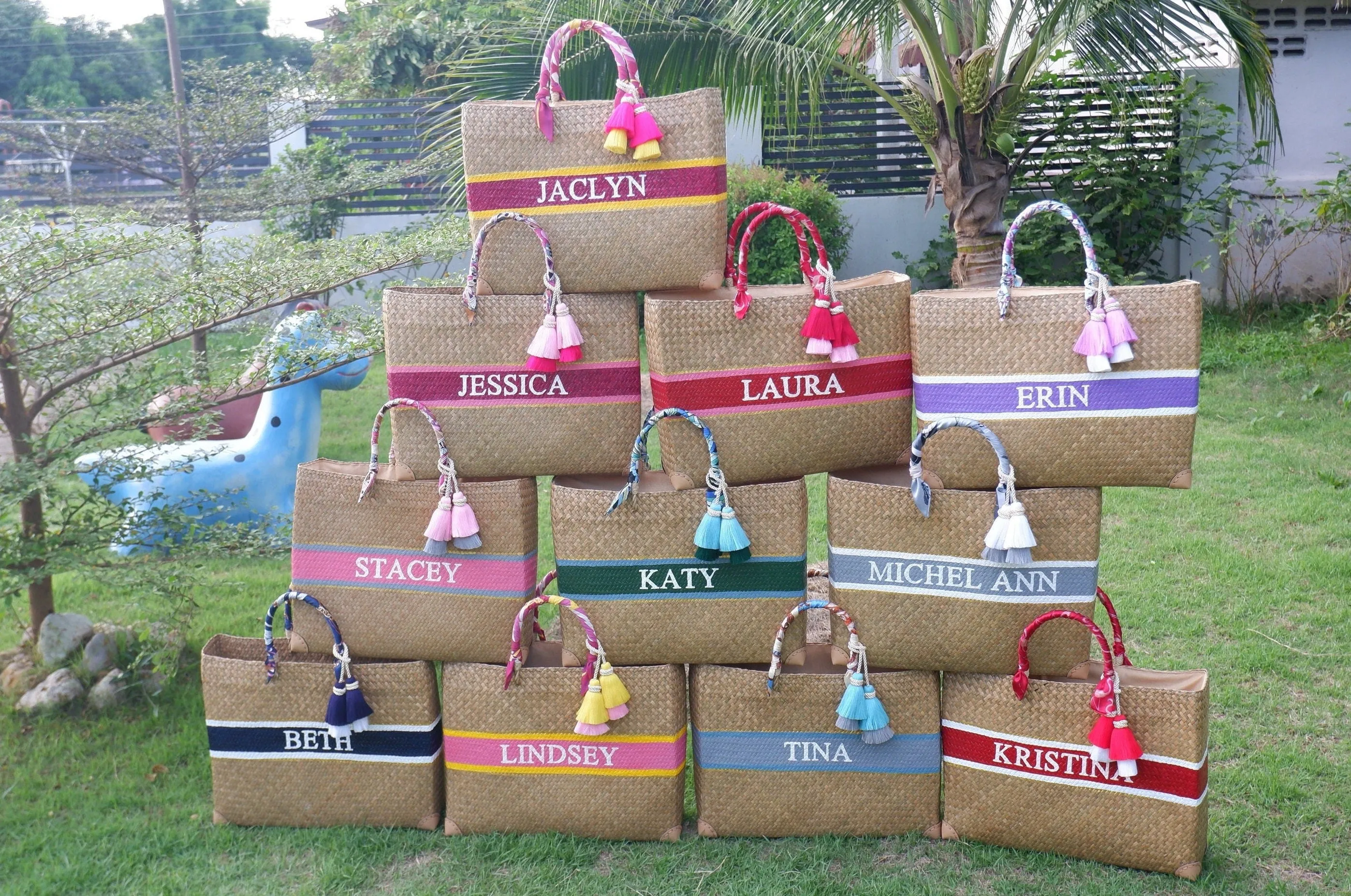 straw beach tote Team bride gift bags Personalized beach bag