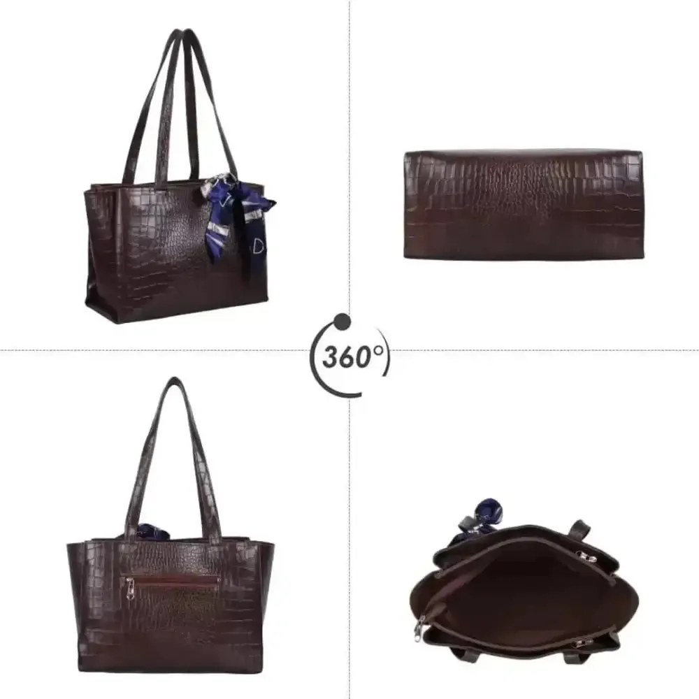 THIBAULT Gorgeous Leather Handbags for Women and Girls with a Gorgeous Tie | Chic Crossbody Bag | Roomy Top Handle Handbag | Gift for Women | (BROWN)