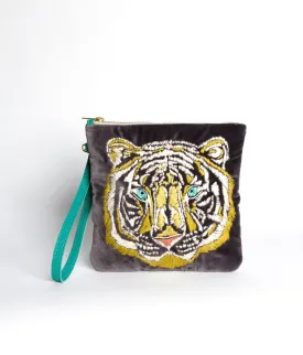 Tiger Clutch Bag, Upcycled Velvet & Leather