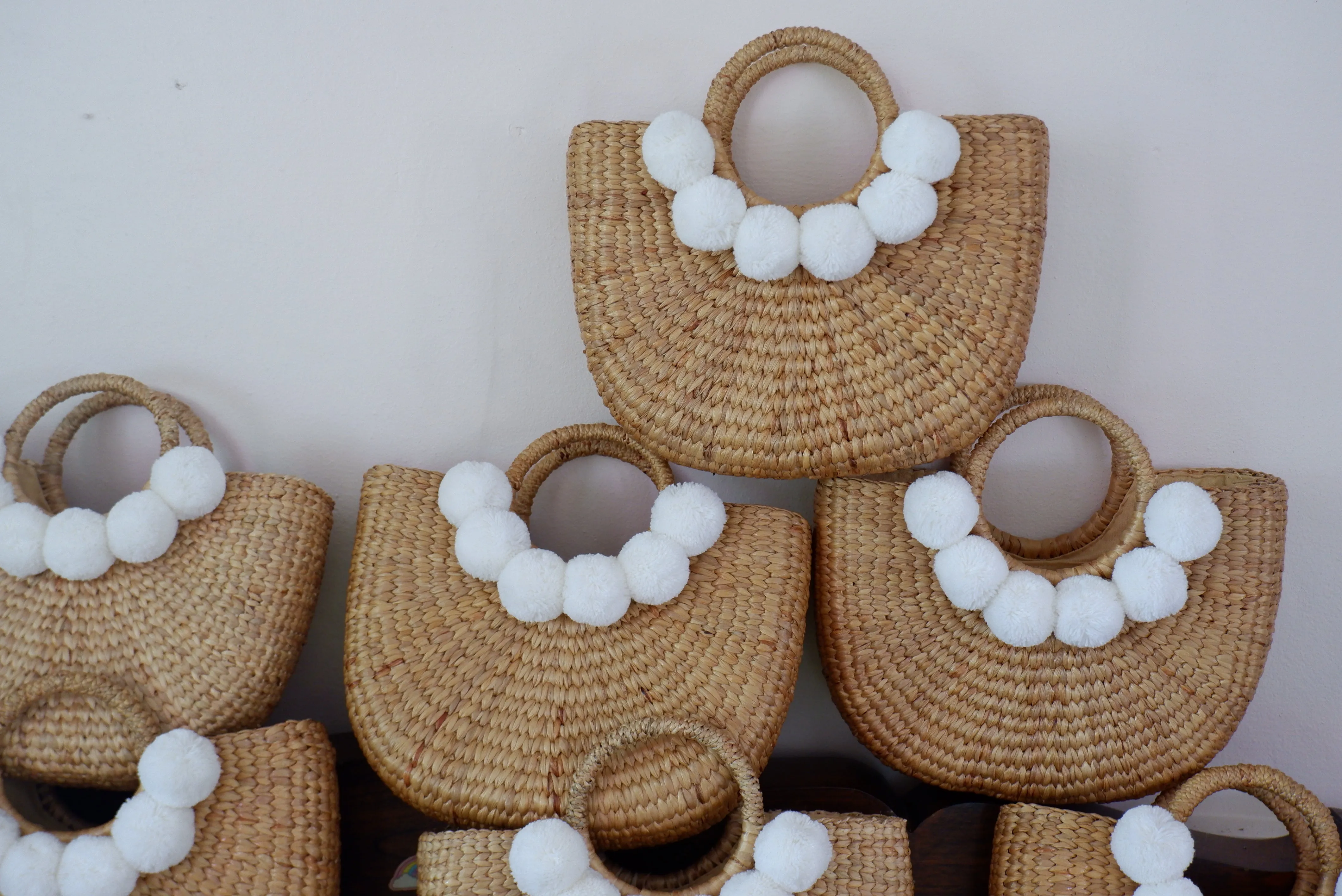 Tropical Bachelorette Straw Beach Bag with white pompom
