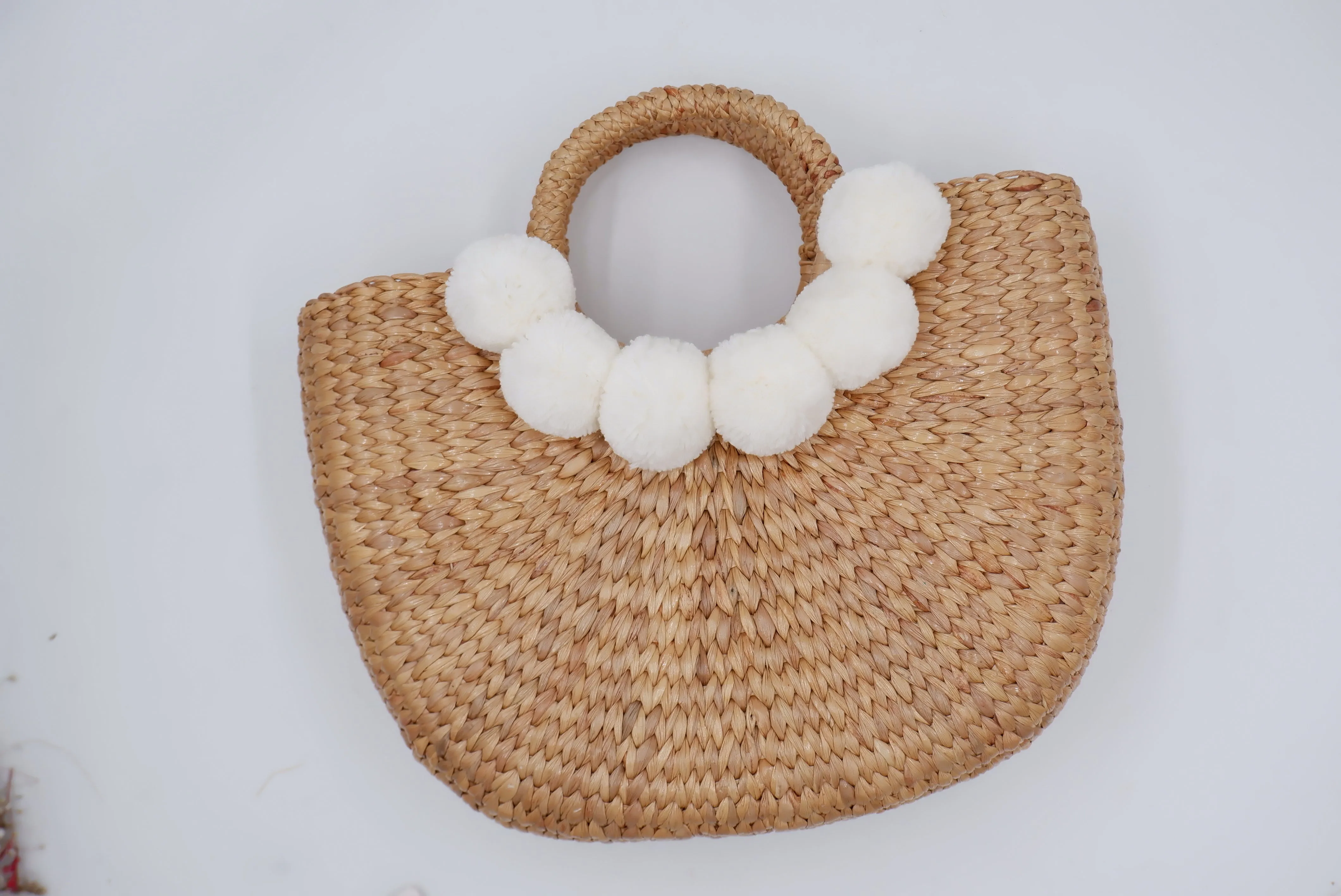 Tropical Bachelorette Straw Beach Bag with white pompom