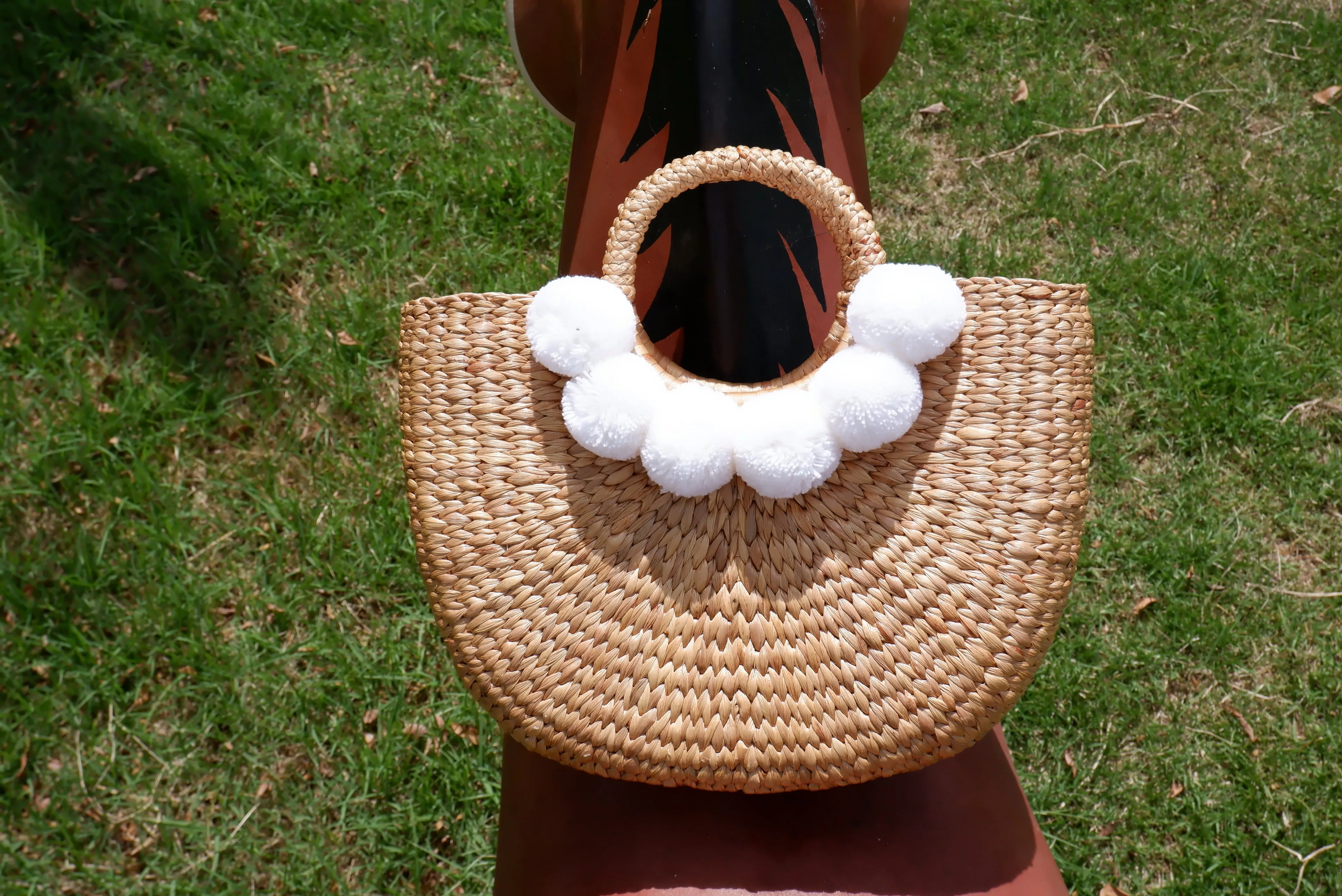 Tropical Bachelorette Straw Beach Bag with white pompom
