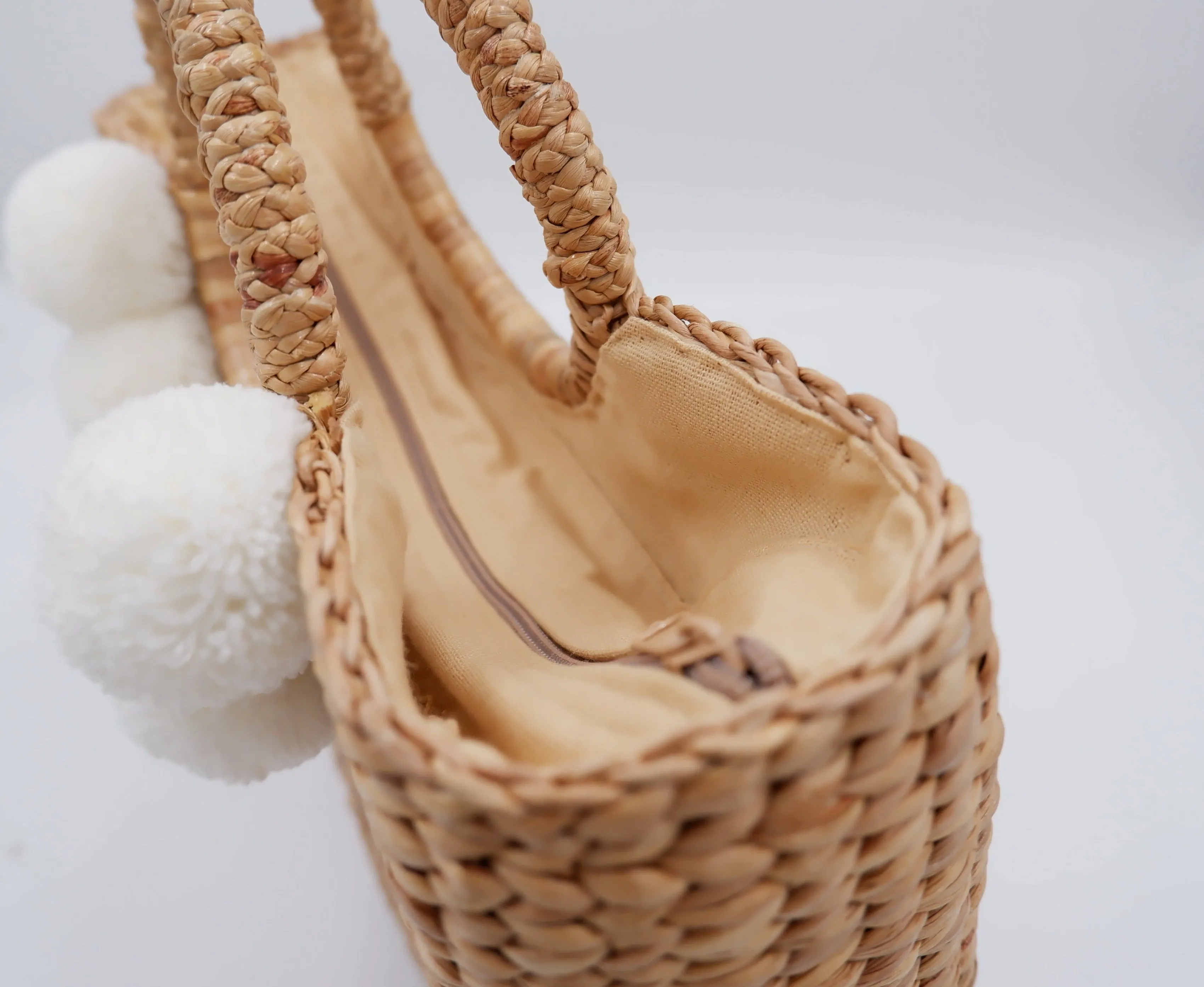 Tropical Bachelorette Straw Beach Bag with white pompom