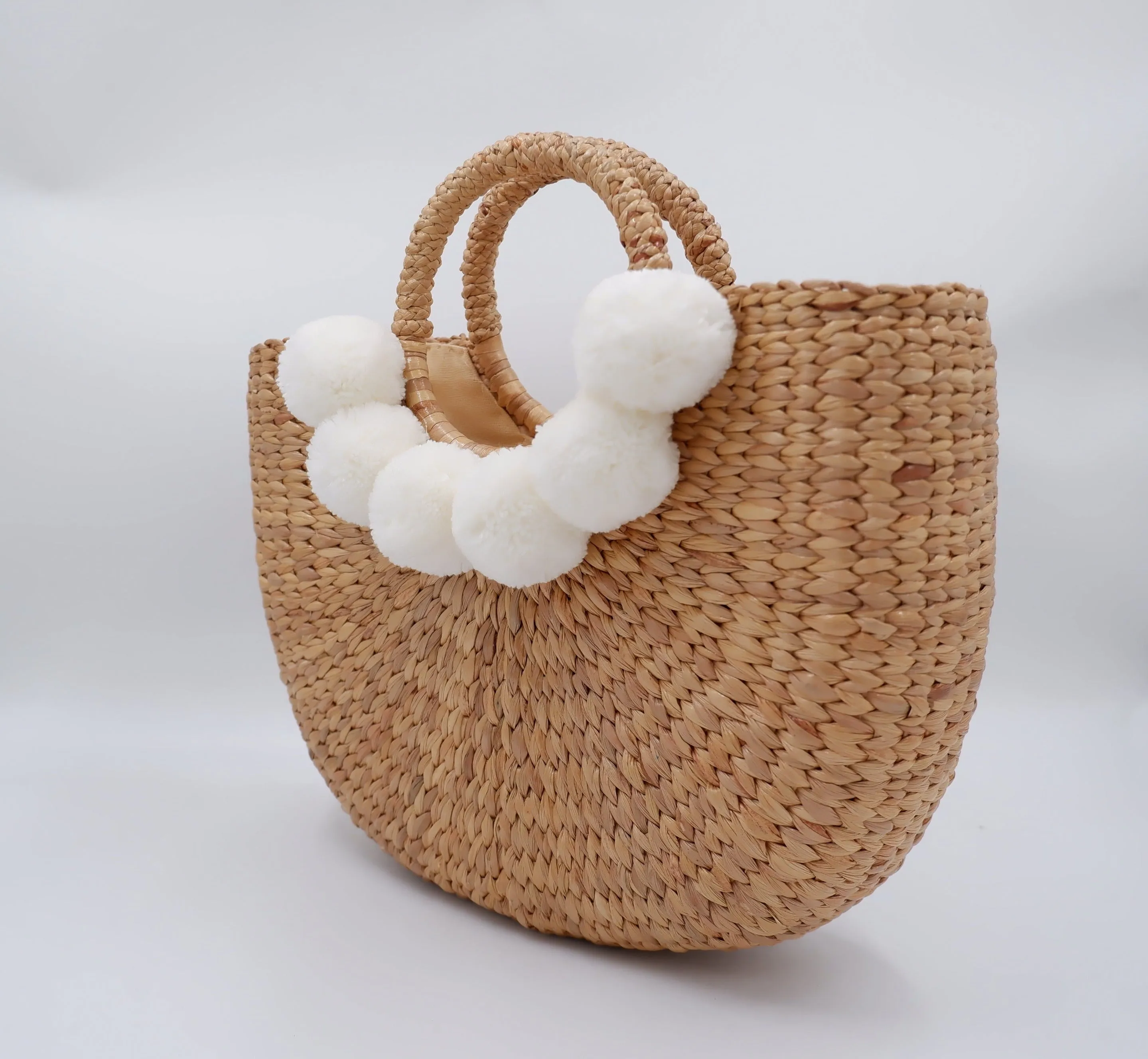 Tropical Bachelorette Straw Beach Bag with white pompom