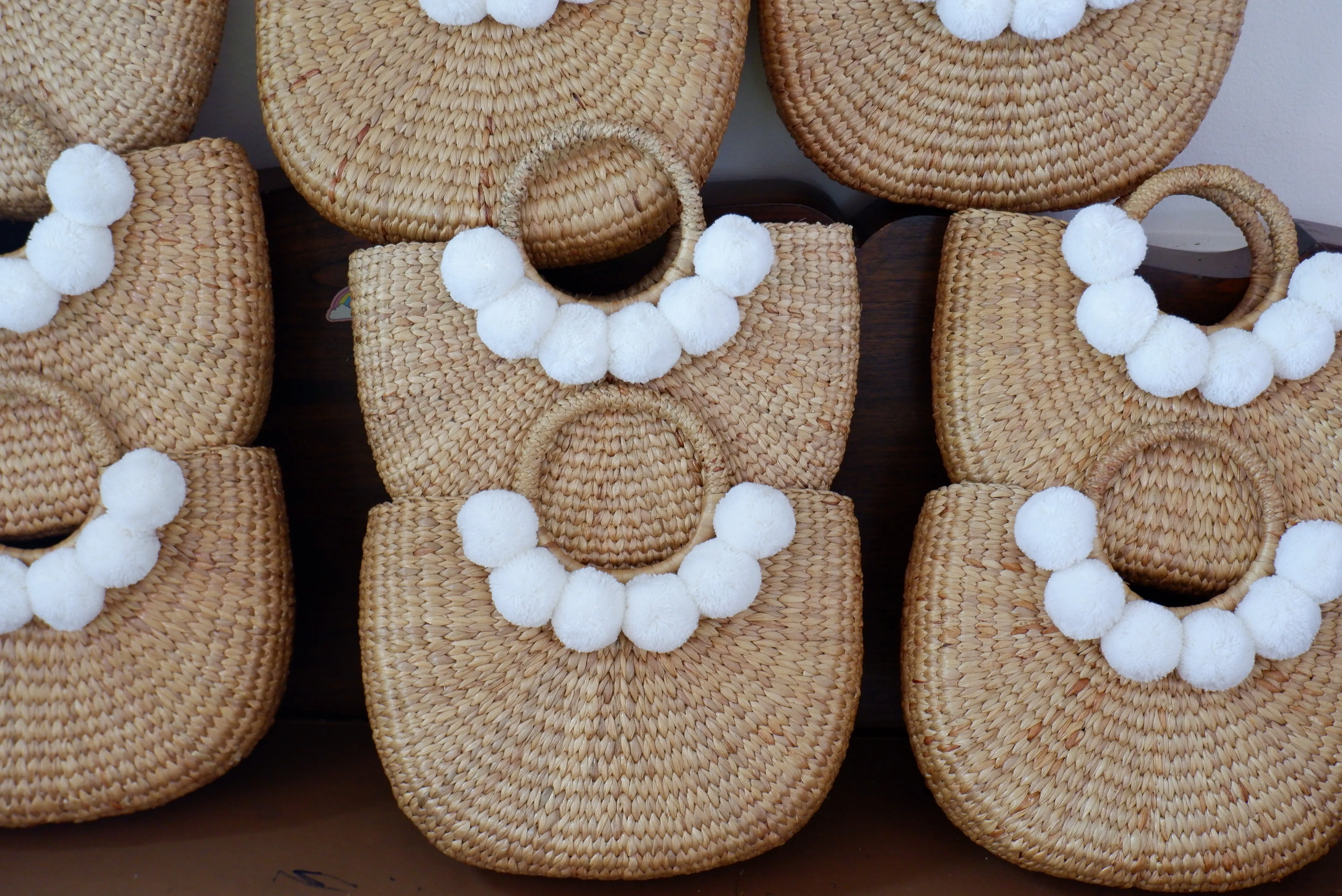 Tropical Bachelorette Straw Beach Bag with white pompom