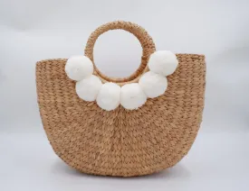 Tropical Bachelorette Straw Beach Bag with white pompom