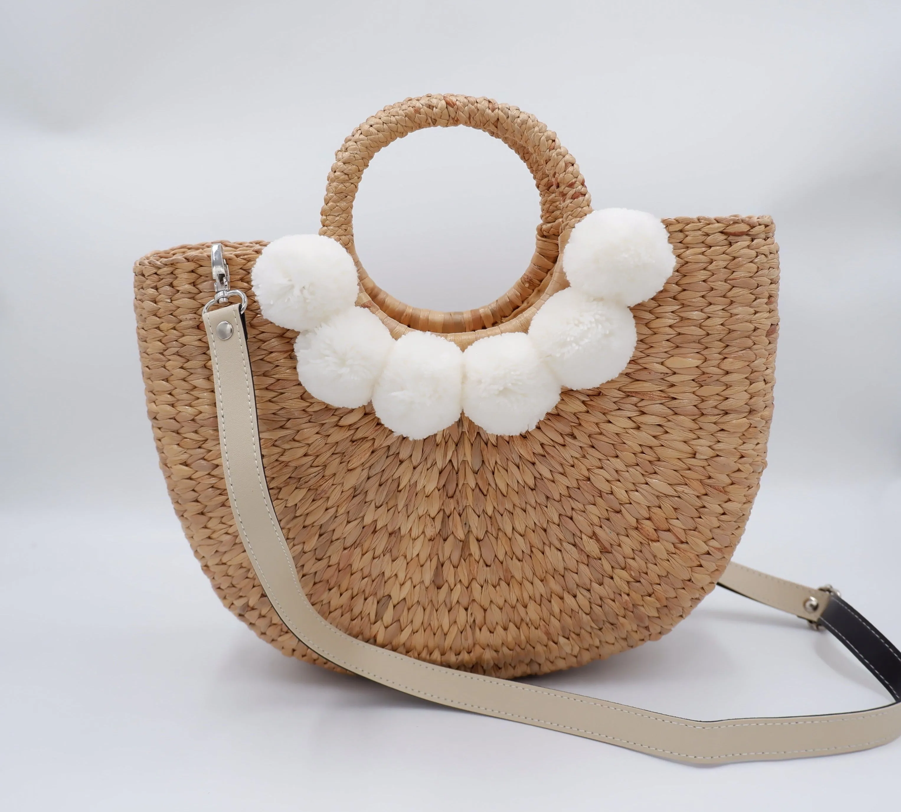 Tropical Bachelorette Straw Beach Bag with white pompom