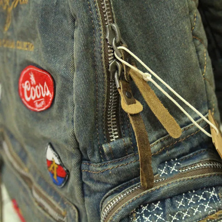 Vintage Blue Denim Womens Backpacks Bag School Backpack With Stickers Vintage Denim Backpack For Women