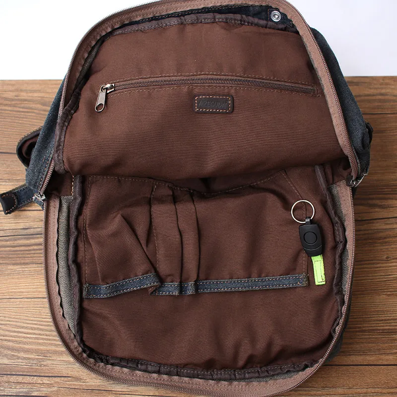 Vintage Denim Blue Mens Backpacks Bag School Backpack Blue Denim Laptop Backpack For Men