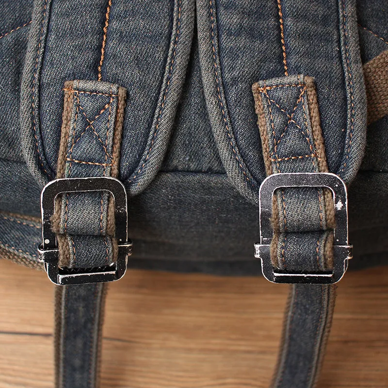 Vintage Denim Blue Mens Backpacks Bag School Backpack Blue Denim Laptop Backpack For Men
