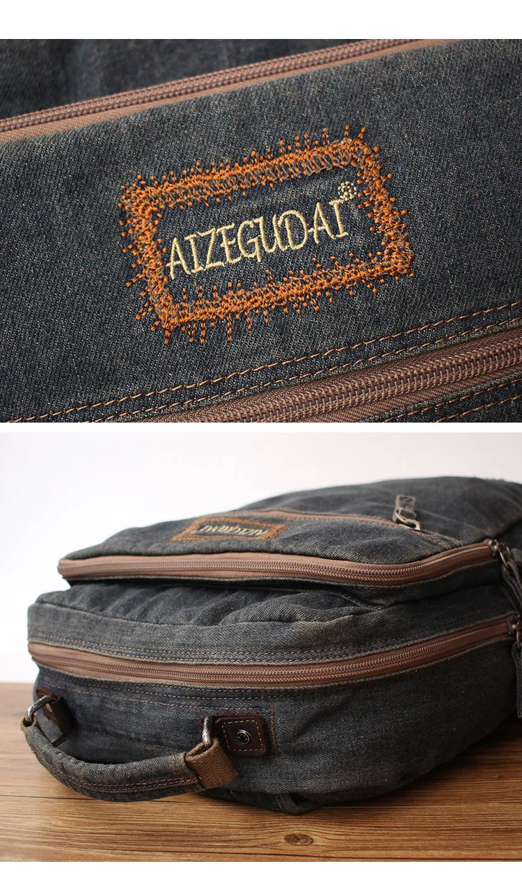 Vintage Denim Blue Mens Backpacks Bag School Backpack Blue Denim Laptop Backpack For Men