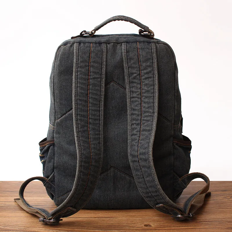 Vintage Denim Blue Mens Backpacks Bag School Backpack Blue Denim Laptop Backpack For Men