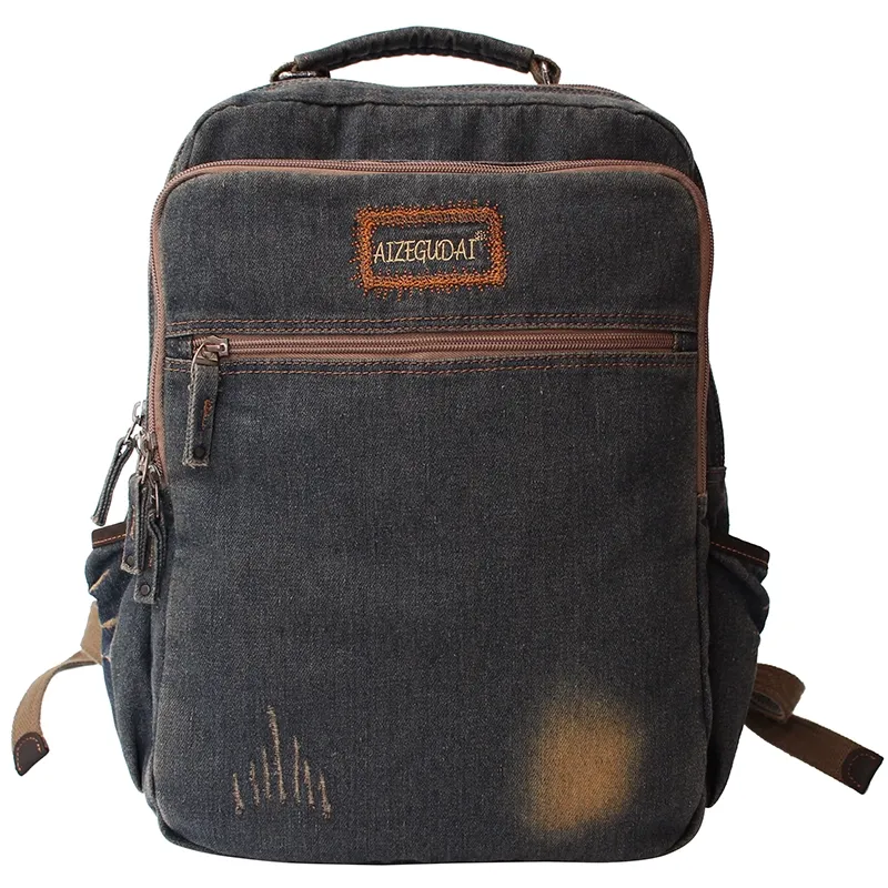 Vintage Denim Blue Mens Backpacks Bag School Backpack Blue Denim Laptop Backpack For Men