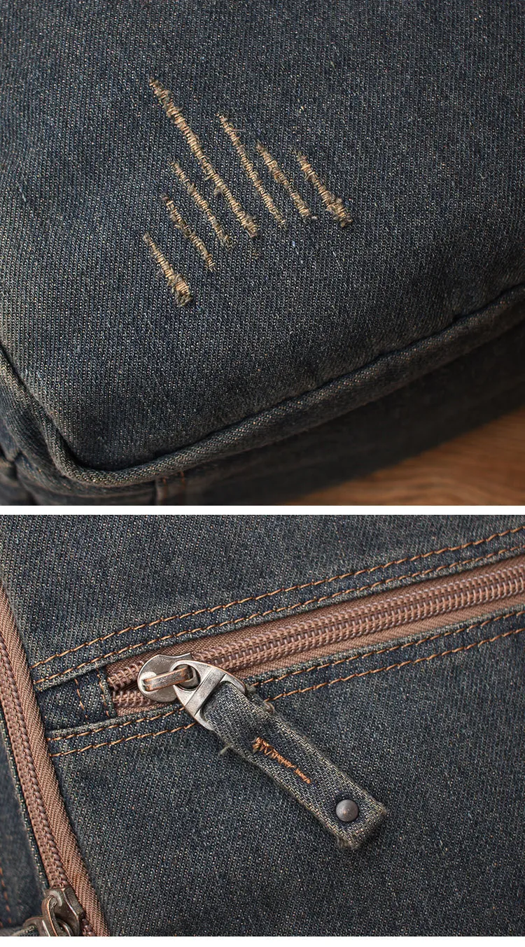 Vintage Denim Blue Mens Backpacks Bag School Backpack Blue Denim Laptop Backpack For Men