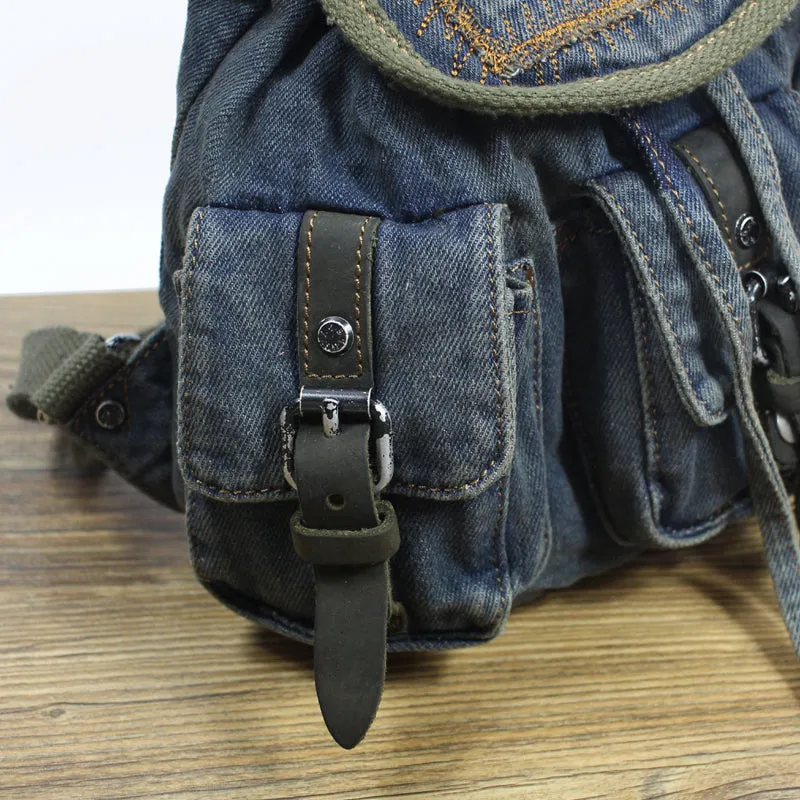 Vintage Denim Blue Womens Backpack Bag School Backpack Blue Denim Laptop Backpacks For Womens