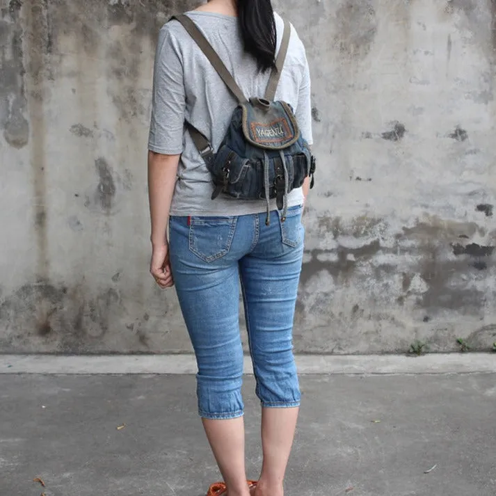 Vintage Denim Blue Womens Backpack Bag School Backpack Blue Denim Laptop Backpacks For Womens