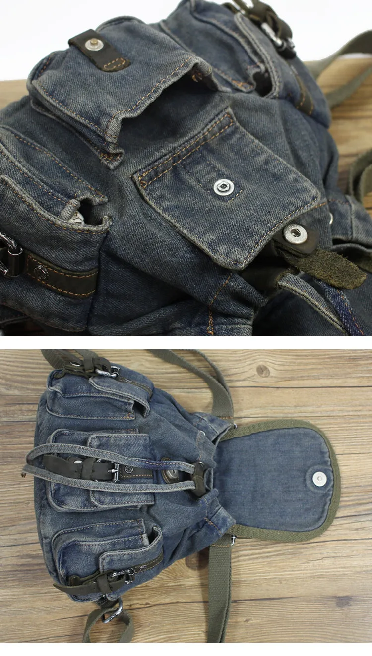 Vintage Denim Blue Womens Backpack Bag School Backpack Blue Denim Laptop Backpacks For Womens