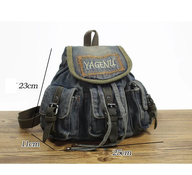 Vintage Denim Blue Womens Backpack Bag School Backpack Blue Denim Laptop Backpacks For Womens