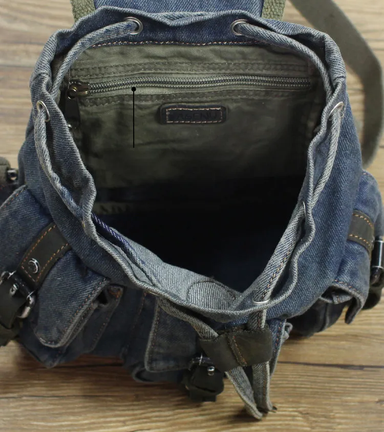 Vintage Denim Blue Womens Backpack Bag School Backpack Blue Denim Laptop Backpacks For Womens