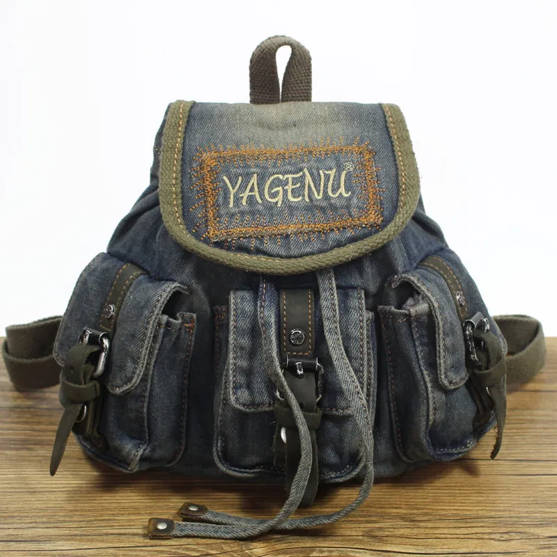 Vintage Denim Blue Womens Backpack Bag School Backpack Blue Denim Laptop Backpacks For Womens