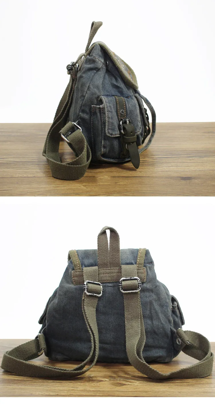 Vintage Denim Blue Womens Backpack Bag School Backpack Blue Denim Laptop Backpacks For Womens