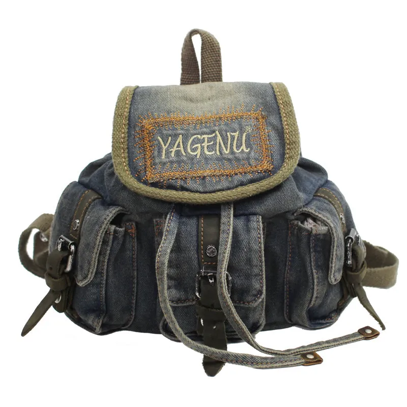 Vintage Denim Blue Womens Backpack Bag School Backpack Blue Denim Laptop Backpacks For Womens
