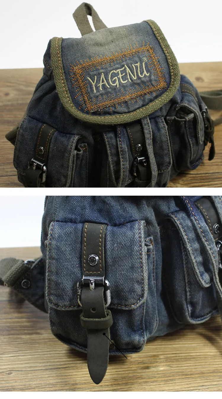 Vintage Denim Blue Womens Backpack Bag School Backpack Blue Denim Laptop Backpacks For Womens
