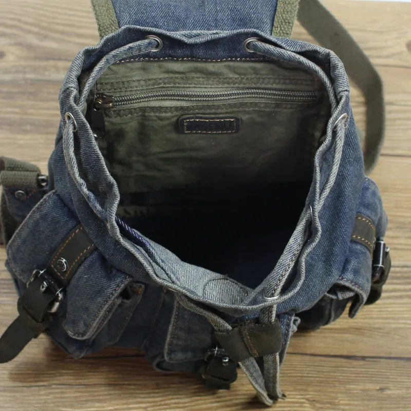 Vintage Denim Blue Womens Backpack Bag School Backpack Blue Denim Laptop Backpacks For Womens