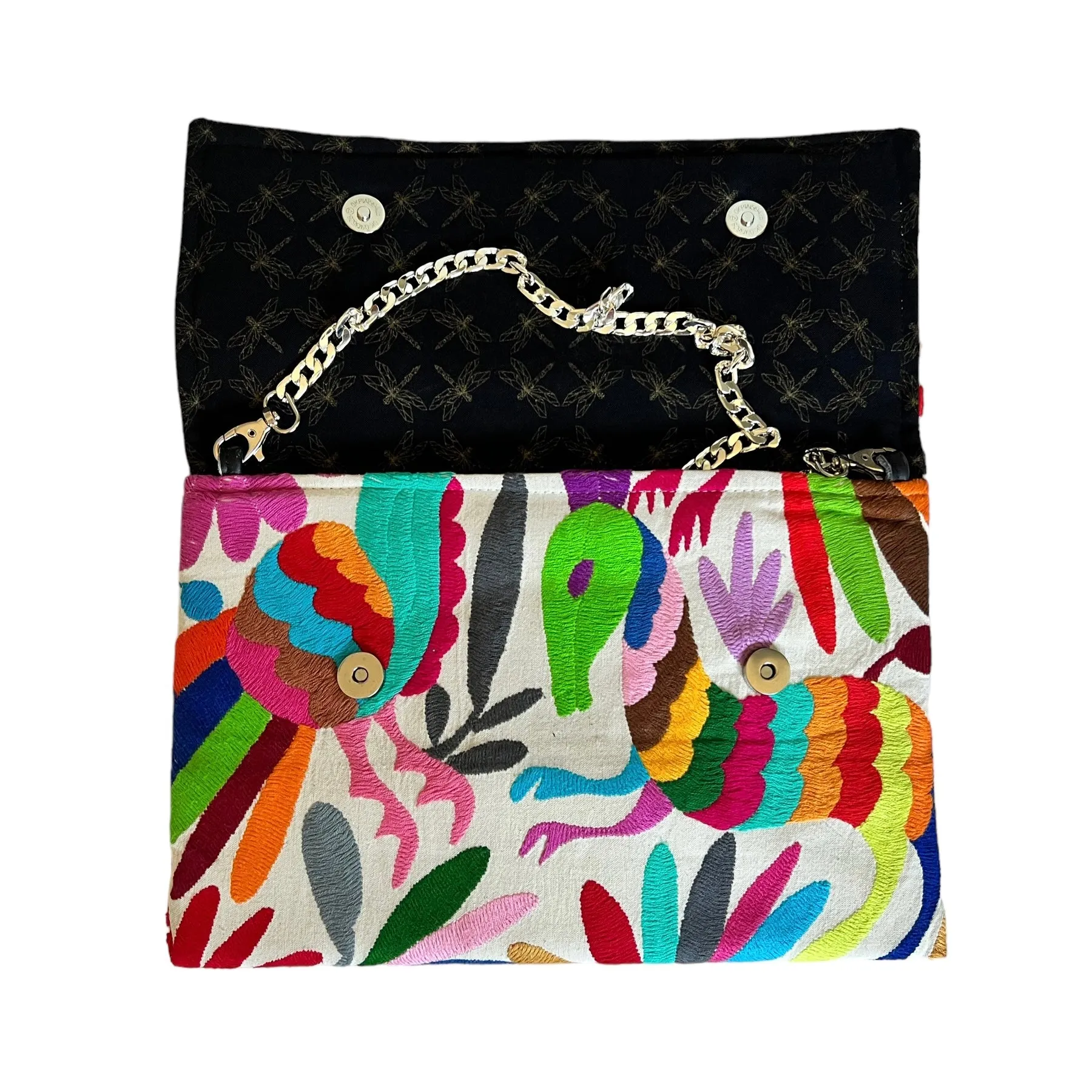 White/Multi Otomi Clutch (Pink Flower)