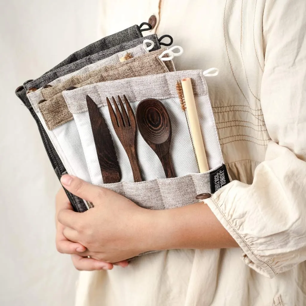 Wooden Cutlery Set in Dark Grey
