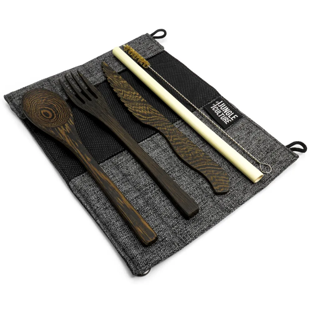 Wooden Cutlery Set in Dark Grey