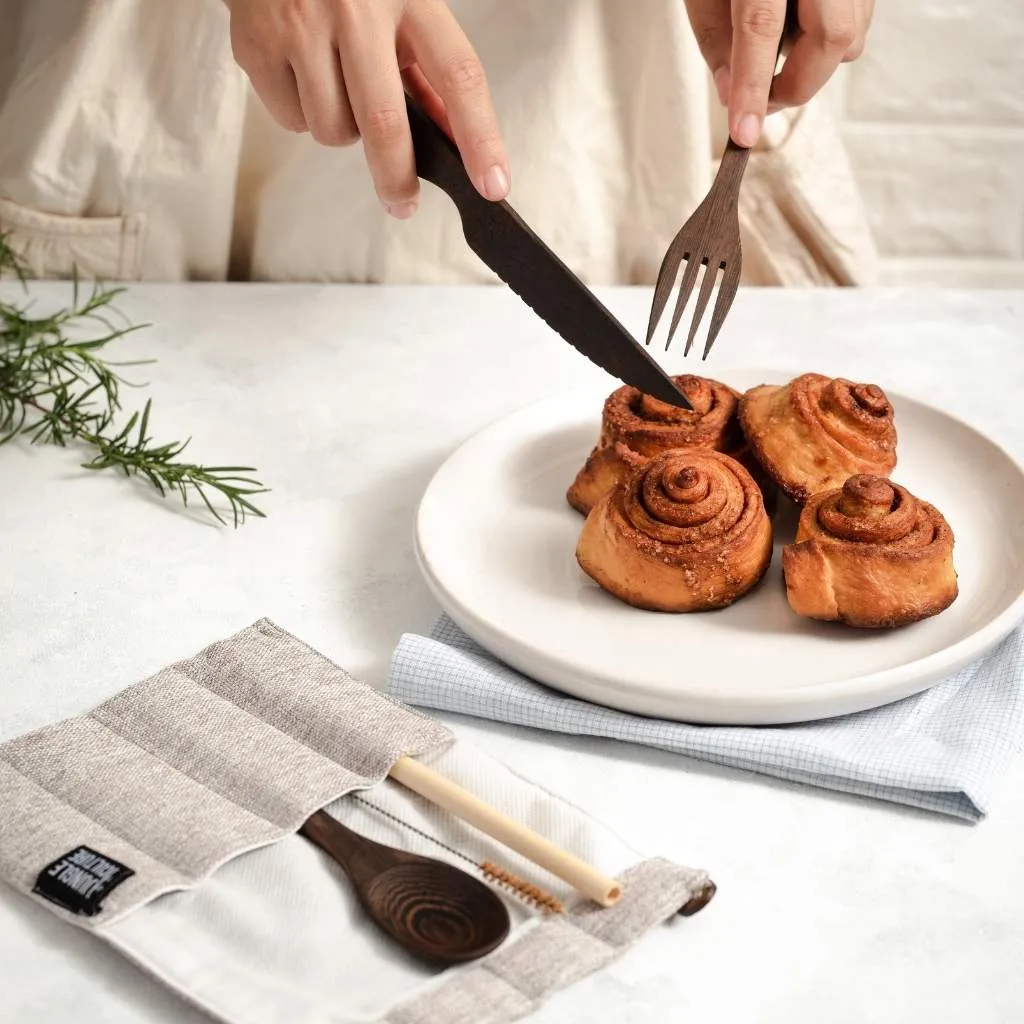 Wooden Cutlery Set in Dark Grey